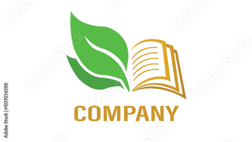 leaf and gold book logo icon. education logo. go green education.