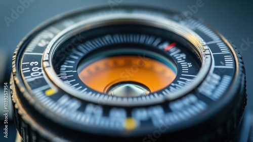 Close-up of a camera lens showcasing focus and aperture settings.