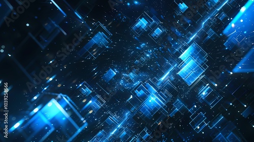 digital technology abstract blue glowing cube poster background


