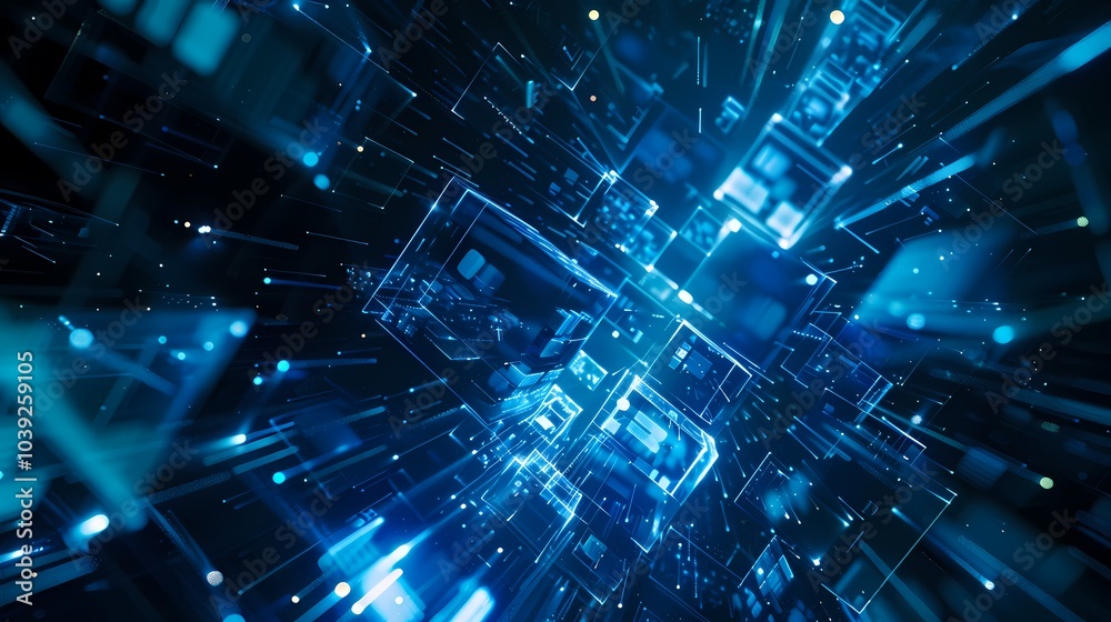 Obraz premium digital technology abstract blue glowing cube poster background