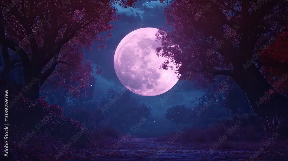 A beautiful Halloween night on a full moon night in a beautiful forest. A beautiful Halloween night on a full moon night in a beautiful forest.
