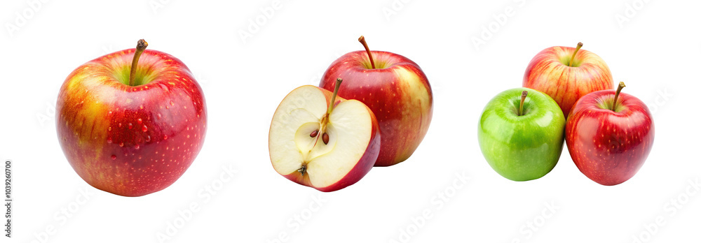 Set of full and cut of apple isolated on white Set of full and cut of apple isolated on white