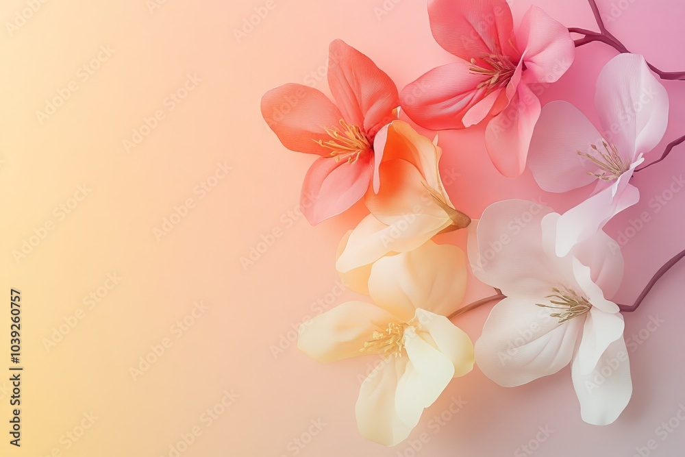 Fototapeta premium bouquet of pink lilies with pastel background