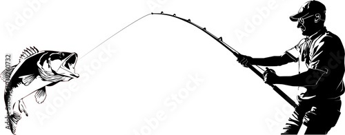 Fishing.Fly fisherman fishing.graphic fly fishing.clip art black fishing on white background. Vector