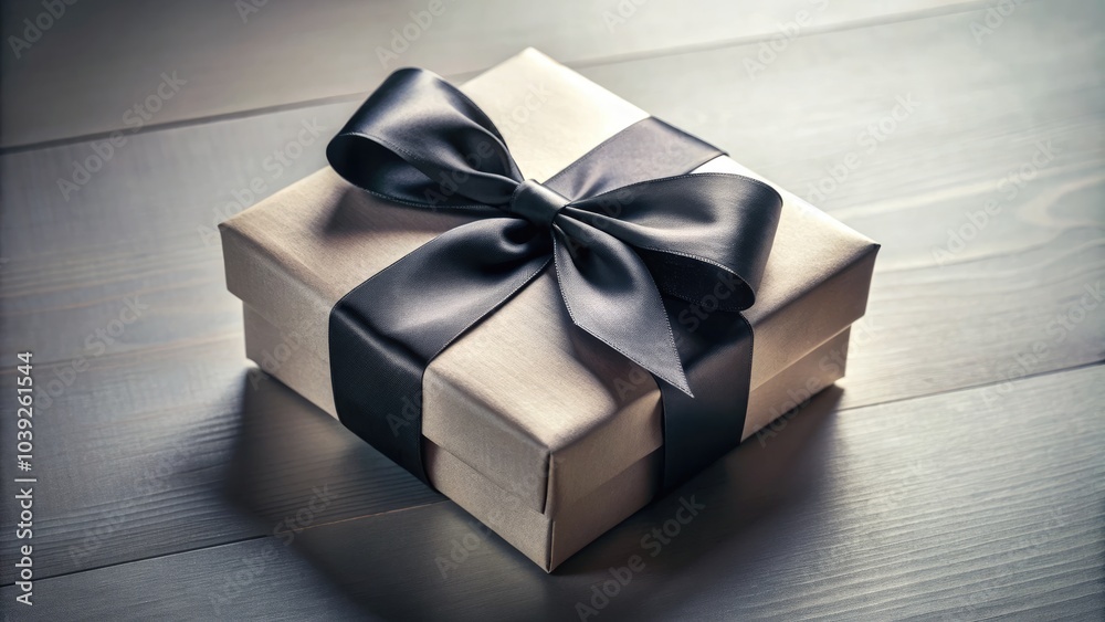 Chic black ribbon gift box atop a sleek gray surface, embodying minimalist elegance. Perfectly suited for any occasion, it offers a sophisticated and stylish presentation. Chic black ribbon gift box atop a sleek gray surface, embodying minimalist elegance. Perfectly suited for any occasion, it offers a sophisticated and stylish presentation.