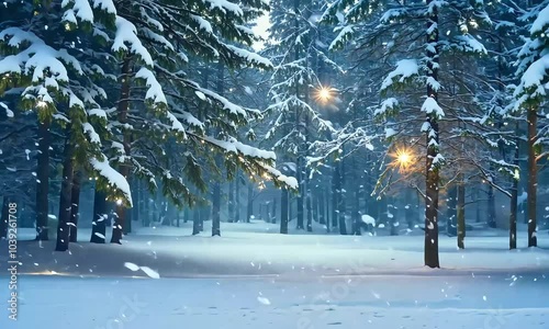 Snow covered trees and flickering lights video

