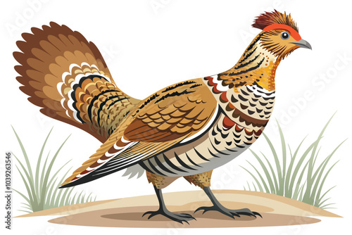 Tableau sur toile Adult ruffed grouse strutting on gravel track vector art illustration