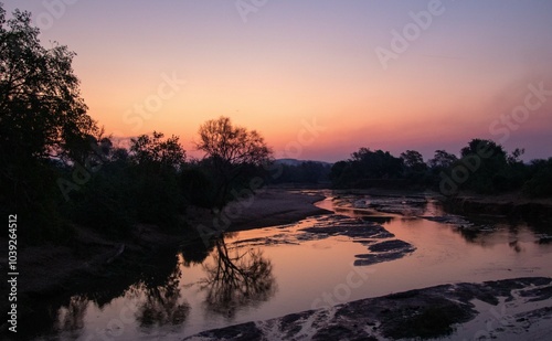 Sunset over the Levubu river in the Kruger Park in South Africa