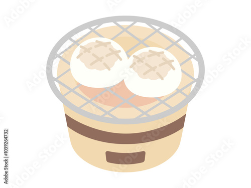 七輪で丸い餅を焼くベクターイラスト