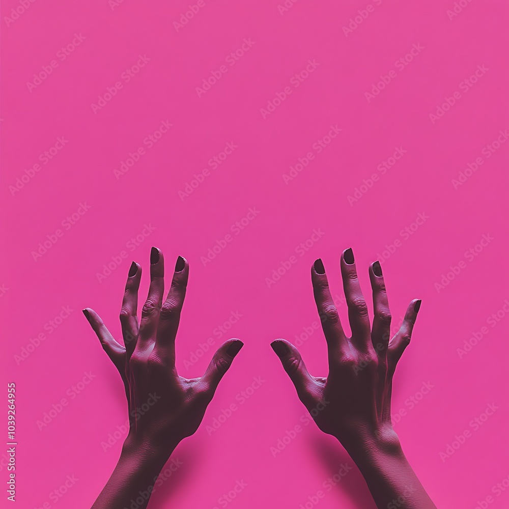 A symbolic representation of hands communicating through sign language, placed on a bold pink background with ample space left for a message A symbolic representation of hands communicating through sign language, placed on a bold pink background with ample space left for a message