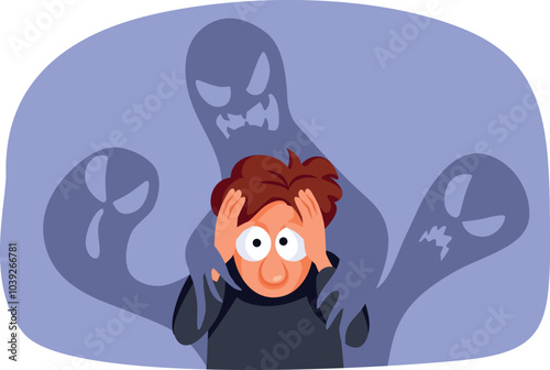 Scared Man Being Anxious and Fearful Vector Cartoon character. Person suffering from panic attacks being in shock
