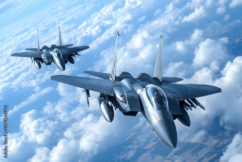 two jet fighter flying on the blue sky