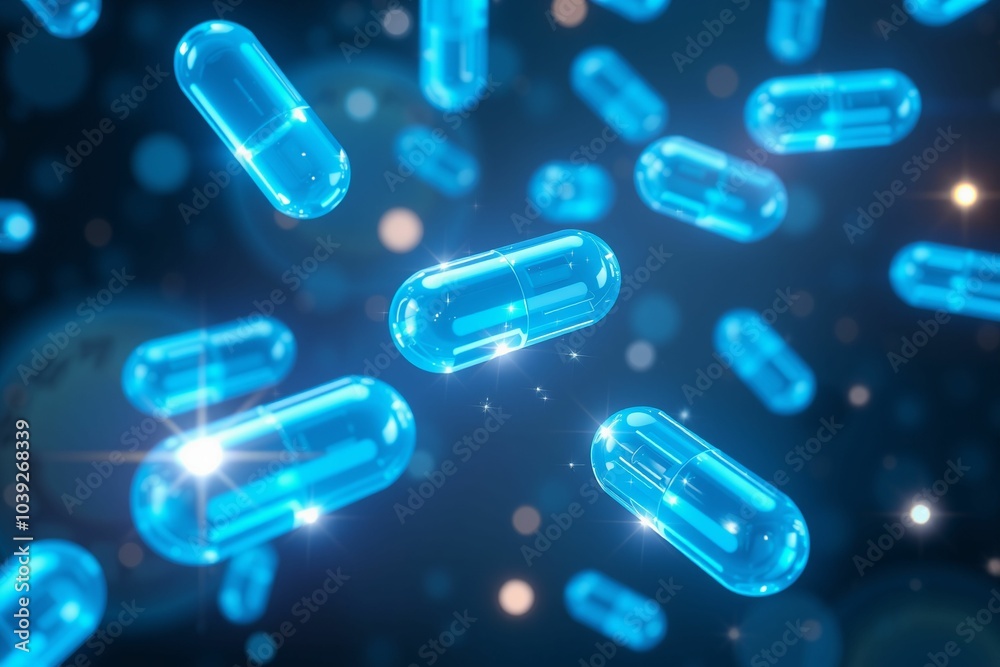Futuristic Blue Capsules Floating in Digital Space .generative AI
