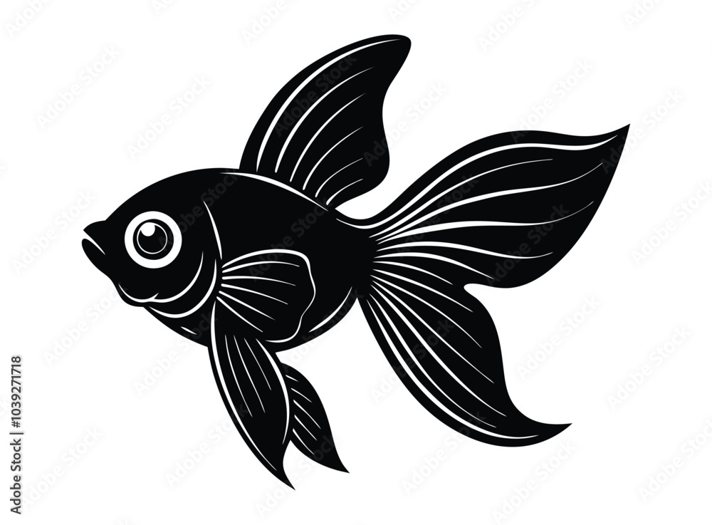 Fototapeta premium Stylish Fantail Goldfish Silhouette Vector Illustration Art