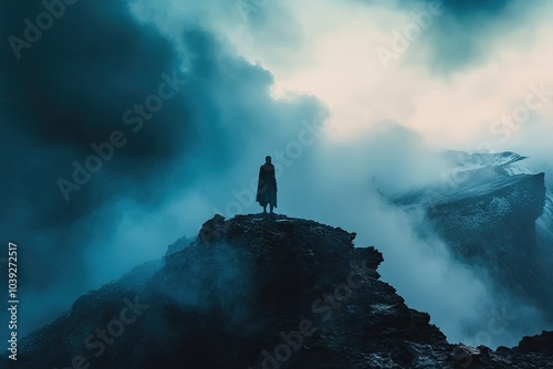 silhouette of a man standing on the top of a hill 