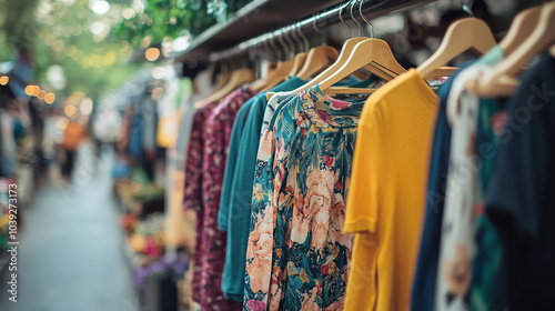 Close-Up of Clothing Rack at Outdoor Market