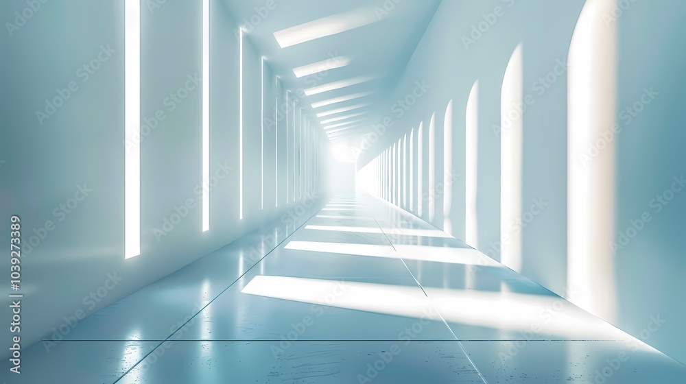 Fototapeta premium digital technology blue and white glowing corridor tunnel poster background