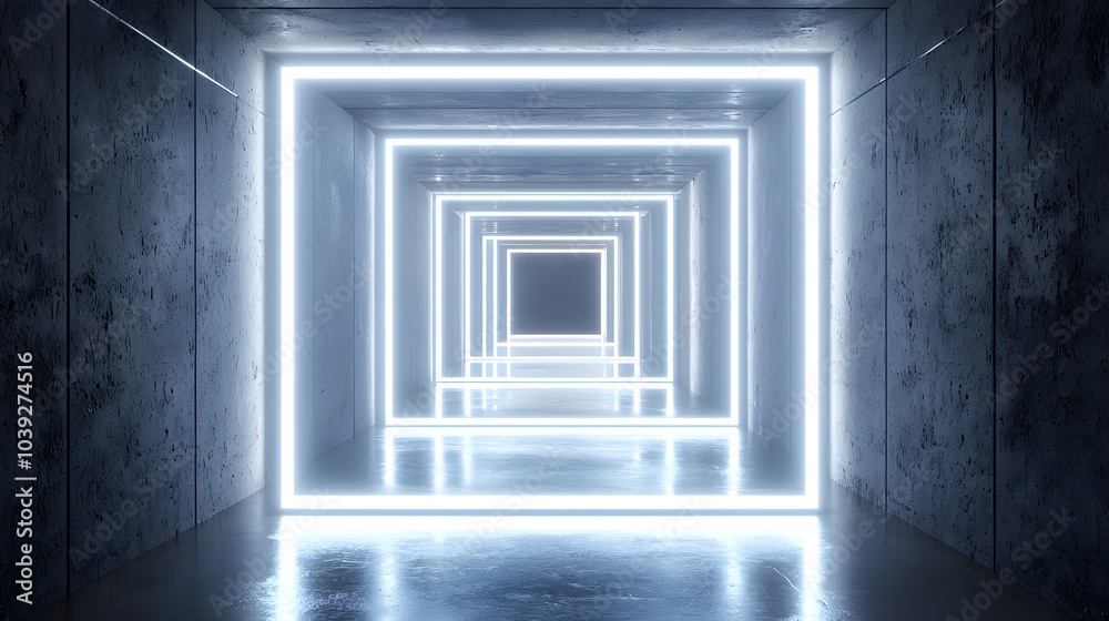 Close-up of two lightbox advertising banners in an underground station, futuristic environment, glowing with white neon light, concrete walls, high-resolution, ultra-realistic Close-up of two lightbox advertising banners in an underground station, futuristic environment, glowing with white neon light, concrete walls, high-resolution, ultra-realistic