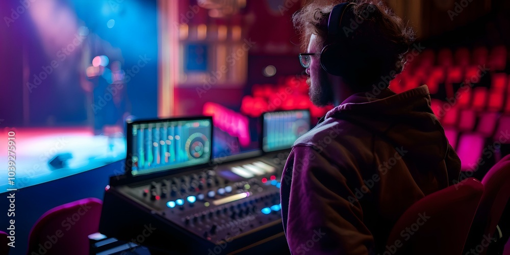 a person in a dark room with a sound mixer.
a person in a dark room with a sound mixer.
