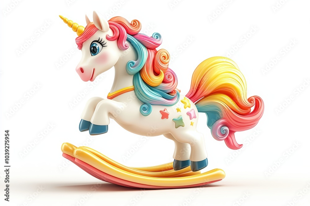 Fototapeta premium Rainbow unicorn rocking horse