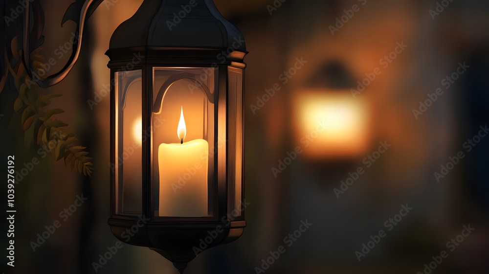 close-up of a traditional lantern with a candle inside close-up of a traditional lantern with a candle inside