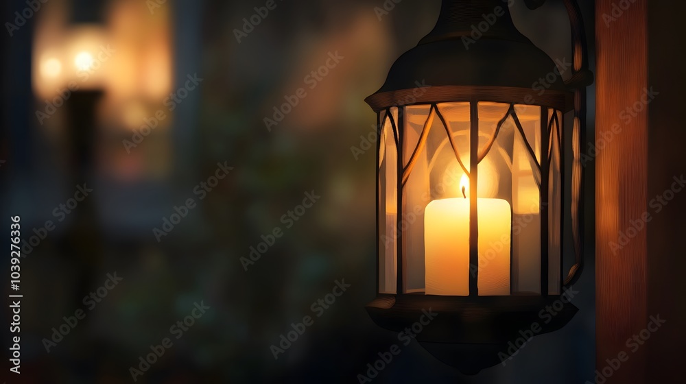 close-up of a traditional lantern with a candle inside close-up of a traditional lantern with a candle inside