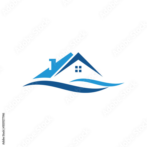 Abstract Wave And House Home Logo Design. Creative Modern Beach property logo design.