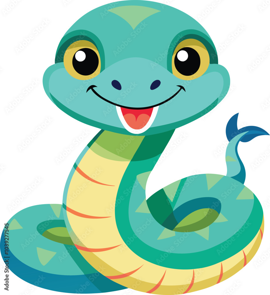 Fototapeta premium Cute Green Snake Cartoon Character