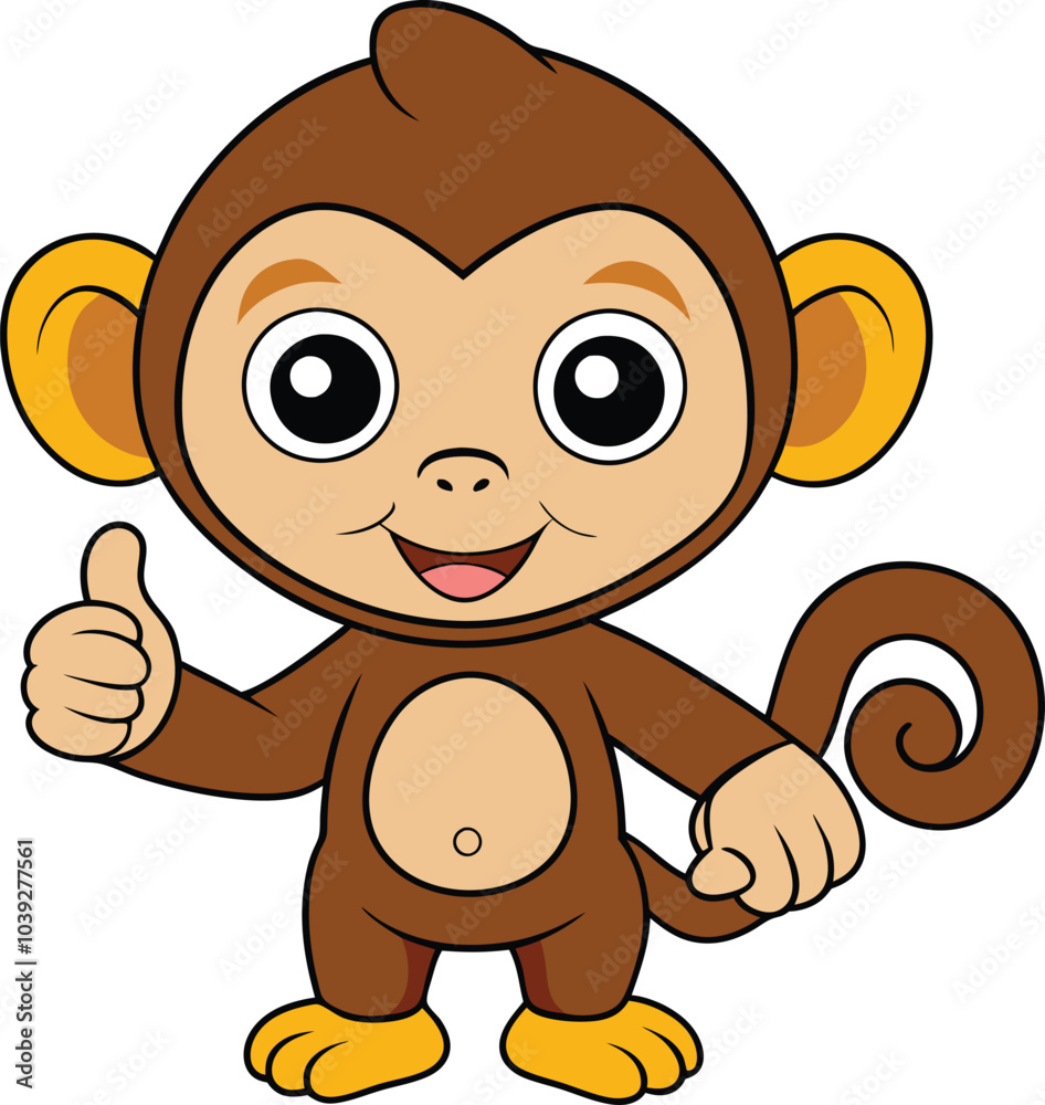 Thumbs Up Monkey: A cheerful cartoon monkey gives a thumbs up, radiating positivity and playful energy. Perfect for children's books, educational materials, and social media posts. Thumbs Up Monkey: A cheerful cartoon monkey gives a thumbs up, radiating positivity and playful energy. Perfect for children's books, educational materials, and social media posts.