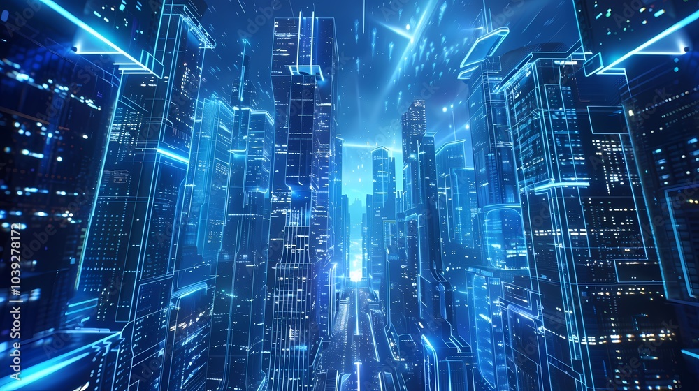 Fototapeta premium digital technology future technology abstract city building poster background