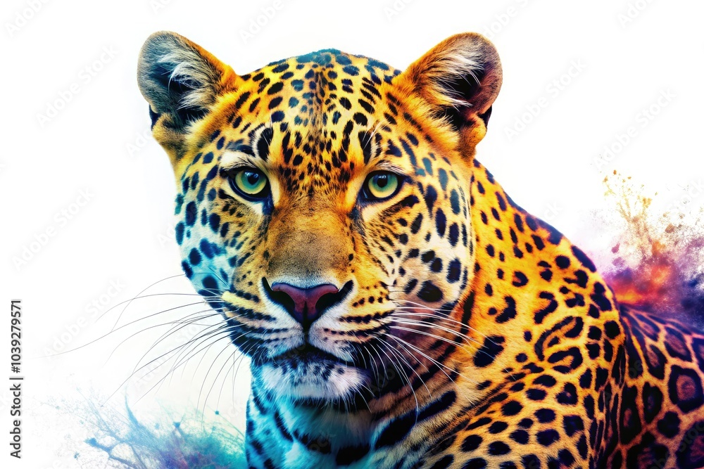 Surreal leopard design featuring striking wildlife imagery, vibrant colors, and imaginative composition. This modern art piece serves as a captivating and unique decor accent. Surreal leopard design featuring striking wildlife imagery, vibrant colors, and imaginative composition. This modern art piece serves as a captivating and unique decor accent.