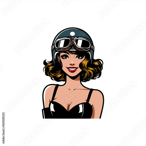 pinup girl wearing helmet and goggles drawing 