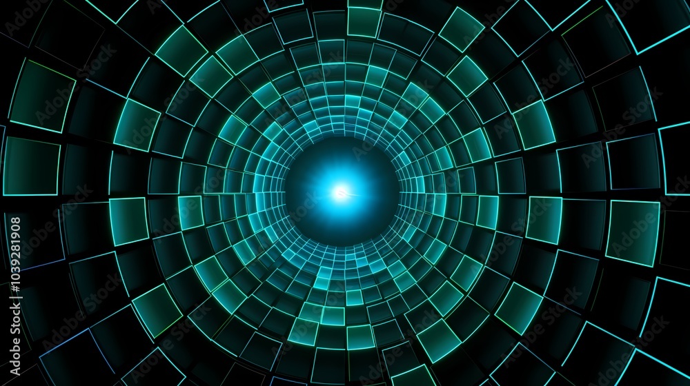 Fototapeta premium Digital technology blue-green grid poster background