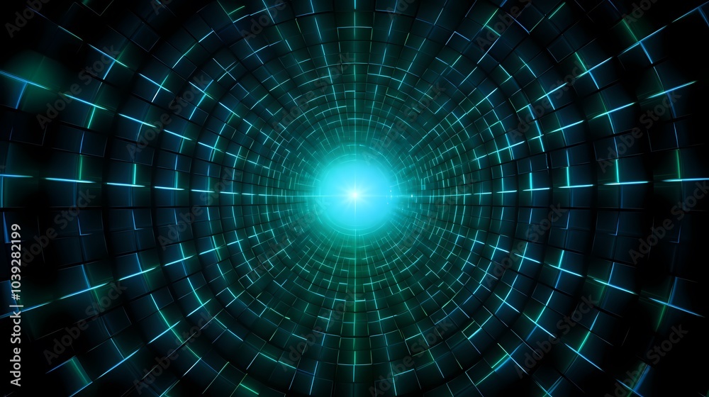 Fototapeta premium Digital technology blue-green grid poster background