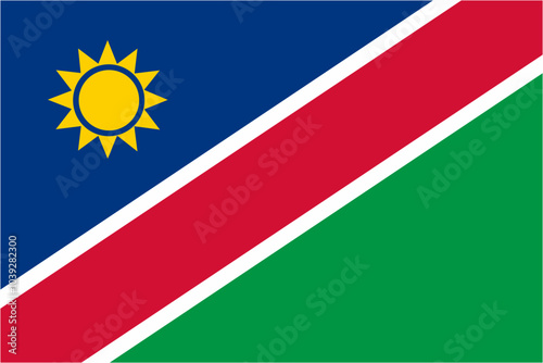 Namibia official flag vector with standard size and proportion. National flag emblem with accurate size and colors.