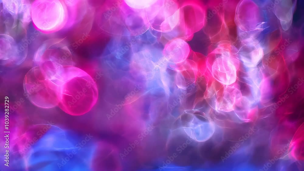 A dreamy abstract image of pink and purple bokeh light circles, creating a soft, blurry effect with a vibrant color palette.