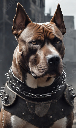 Dogs. Pitbull terrier. Dog in a beautiful, strict. collar, harness.
