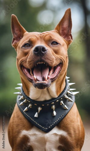 Dogs. Pitbull terrier. Dog in a beautiful, strict. collar, harness.
