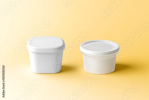 White sauce box mock up stand isolated. Sause clear jar mockup