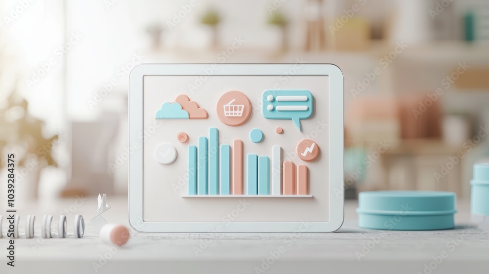 Data-Driven Retail Marketing Optimization: Pastel-Toned Analytics Side View Data-Driven Retail Marketing Optimization: Pastel-Toned Analytics Side View
