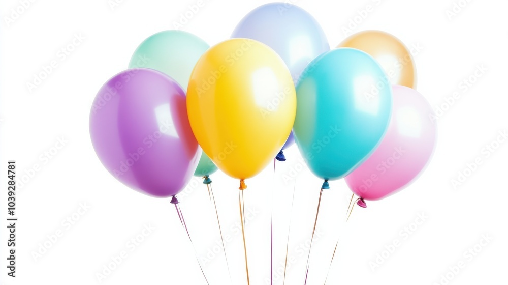 Colorful celebration balloons against a white background, Festive lifestyle scene, Vibrant style Colorful celebration balloons against a white background, Festive lifestyle scene, Vibrant style