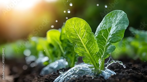 Sustainable Eco Friendly Farm with Lush Vegetable Rows Irrigated by a High Efficiency Water System  Promoting Environmentally Conscious Agriculture and Healthy Food Production photo