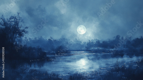 Moonlit Night Watercolor Effect Soft Hues