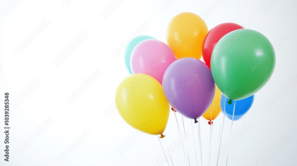 Colorful celebration balloons on a white background, Celebration scene, Playful style