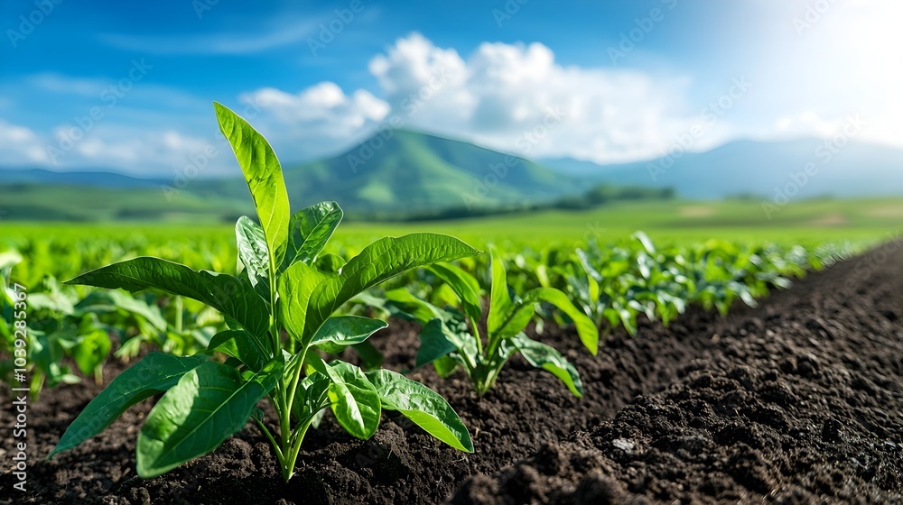 Lush rural horticultural scene featuring verdant green crops and innovative farming technology highlighting the intersection of nature and modern agricultural advancements Lush rural horticultural scene featuring verdant green crops and innovative farming technology highlighting the intersection of nature and modern agricultural advancements