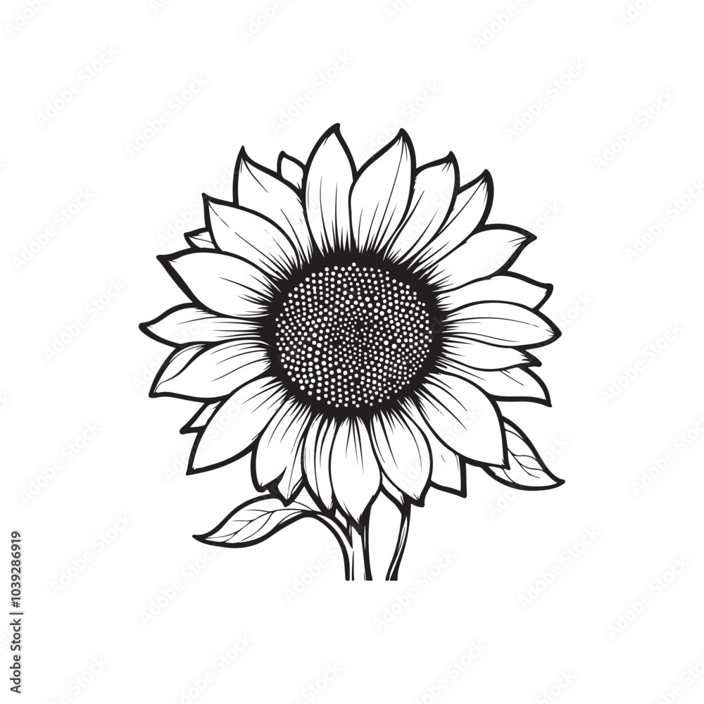 Fototapeta premium Sunflower flower outline illustration coloring book page design, Sunflower flower black and white line art drawing coloring book pages for children and adults