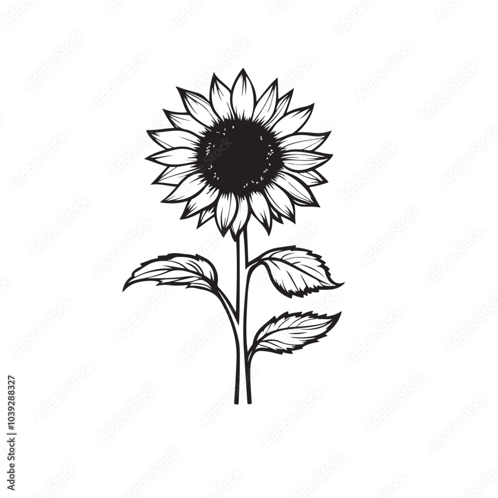 Fototapeta premium Sunflower flower outline illustration coloring book page design, Sunflower flower black and white line art drawing coloring book pages for children and adults