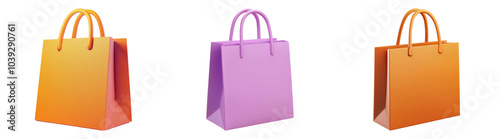 3D colorful shopping bags isolated on transparent PNG background for retail and shopping-themed designs