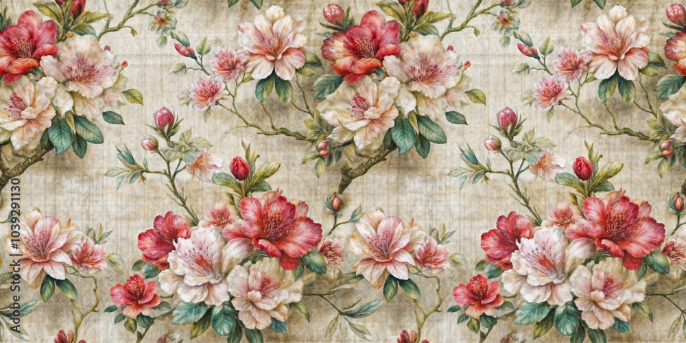 Fototapeta premium Wallpaper with various watercolor azalea flowers
