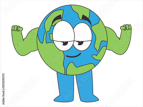 Earth character globe world emoticon muscular colorful character mascot expressive face muscle arm design icon set